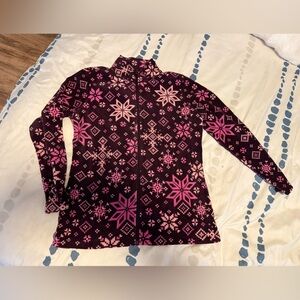 Denim & co New no tag Women's Pink Purple Zip Up Snowflake Sweater w pockets